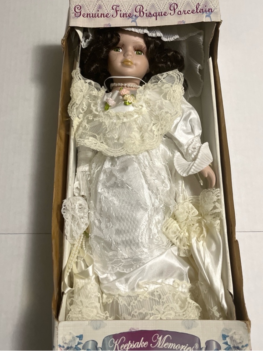 Porcelain Doll in Ivory Lace Dress